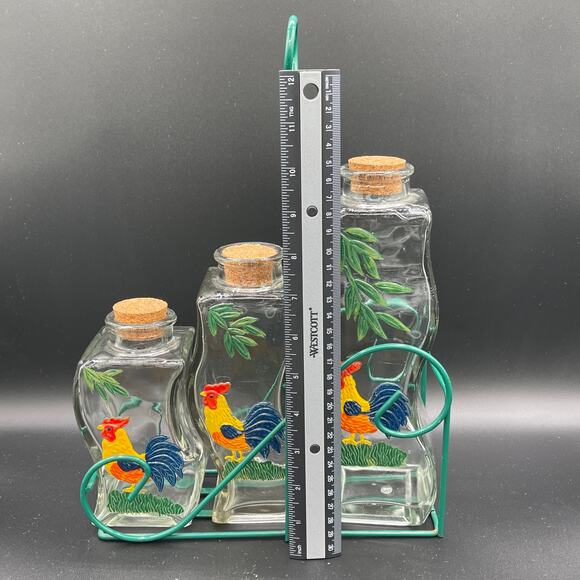 Vintage Hand Painted Rooster Jars with Corks and Carrier - Picture 8 of 9